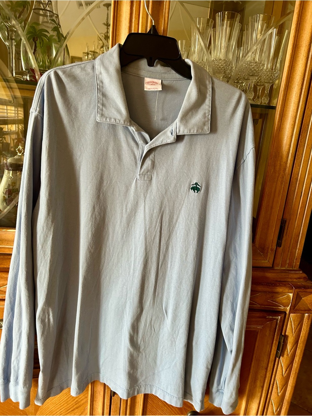 Brooks Brothers Pale Blue Long-Sleeve Polo with Green Embroidered Logo